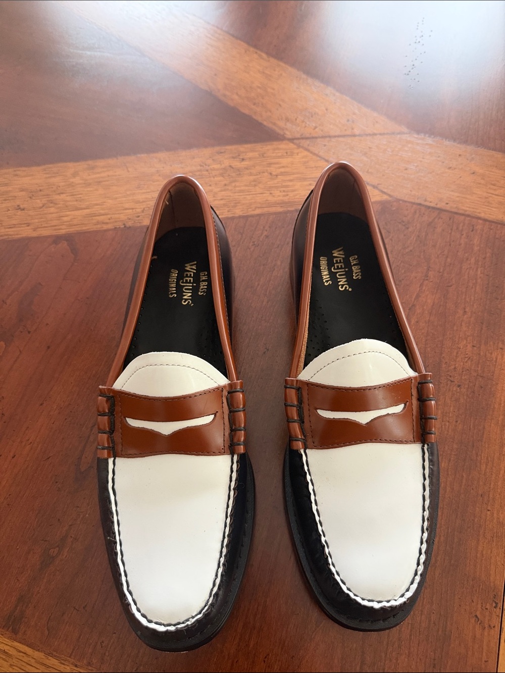 G.H. Bass & Co. White, Brown and Black Penny Loafers